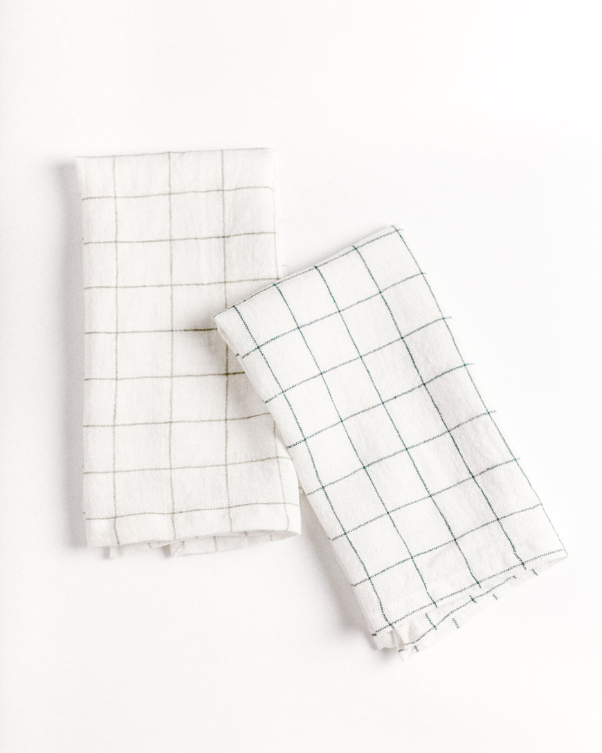 Stone Washed Linen Tea Towel - Windowpane