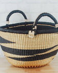 Bolga Baskets - Large Round Two Handle, Natural & Black