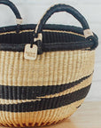 Bolga Baskets - Large Round Two Handle, Natural & Black