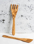 Olive Wood Serving Spatula Forks - Pair